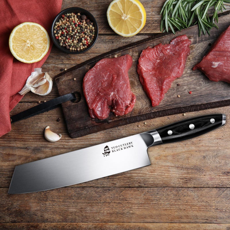 TUO سكين كيريتسوكه TUO - سكين شيف كيريتسوكه بطول 8.5 بوصة - سكين خضار ولحم ياباني - فولاذ ألماني HC - مقبض باكاوود كامل - سلسلة بلاك هوك مع علبة هدايا - Image 2